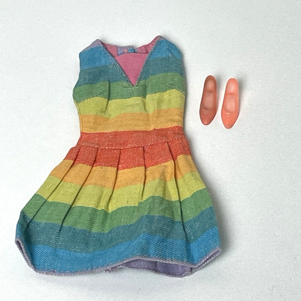 Vintage 1960s Barbie Fun N Games Rainbow Dress 1619 and Shoes Japan